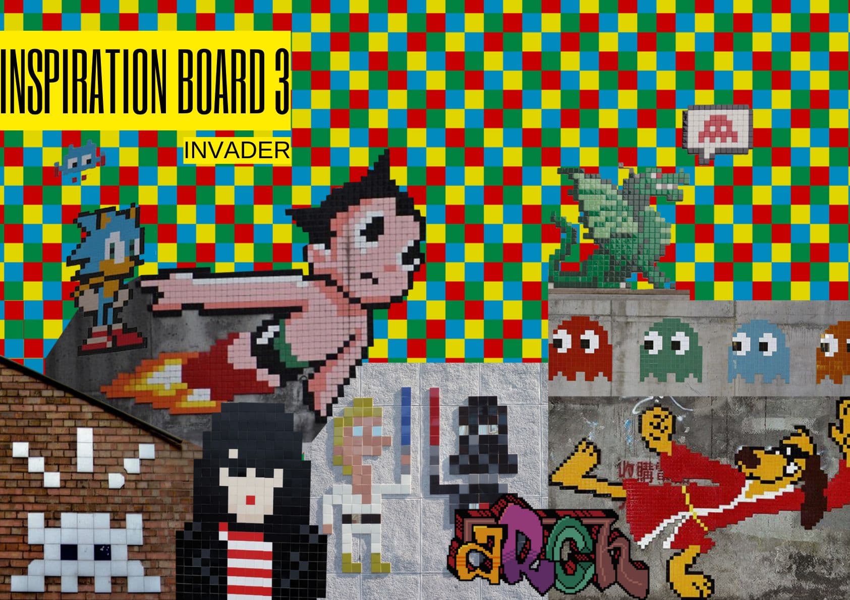 Inspiration board featuring Invader.