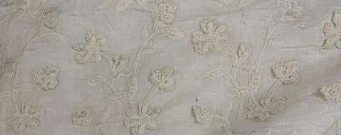 A band of small embroidered florets on off-white cotton.