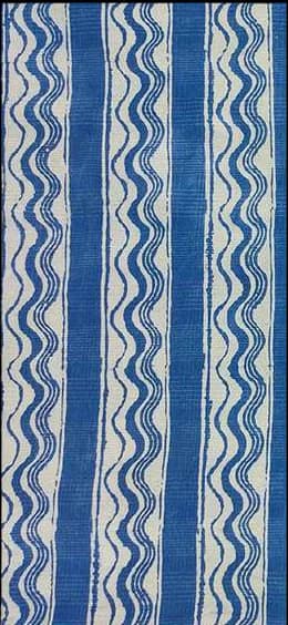 Indigo and white wavy stripes.