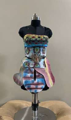 Letter positioning study 7 on a dress form.