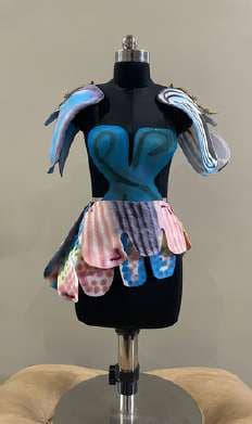 Letter positioning study 9 on a dress form.