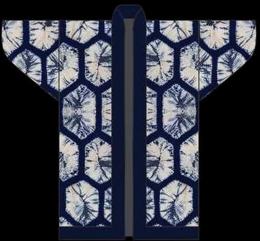 Digital kimono study: white hexagonal shibori cells on indigo.