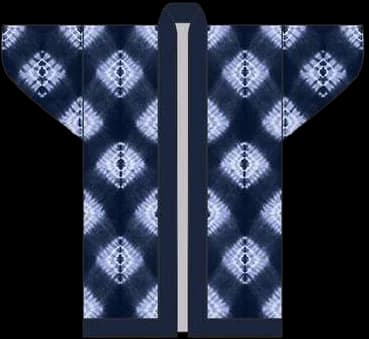 Digital kimono study: glowing diamond resist marks on deep blue.