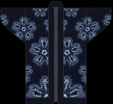 Digital kimono study: faint blue flowers on near-black indigo.