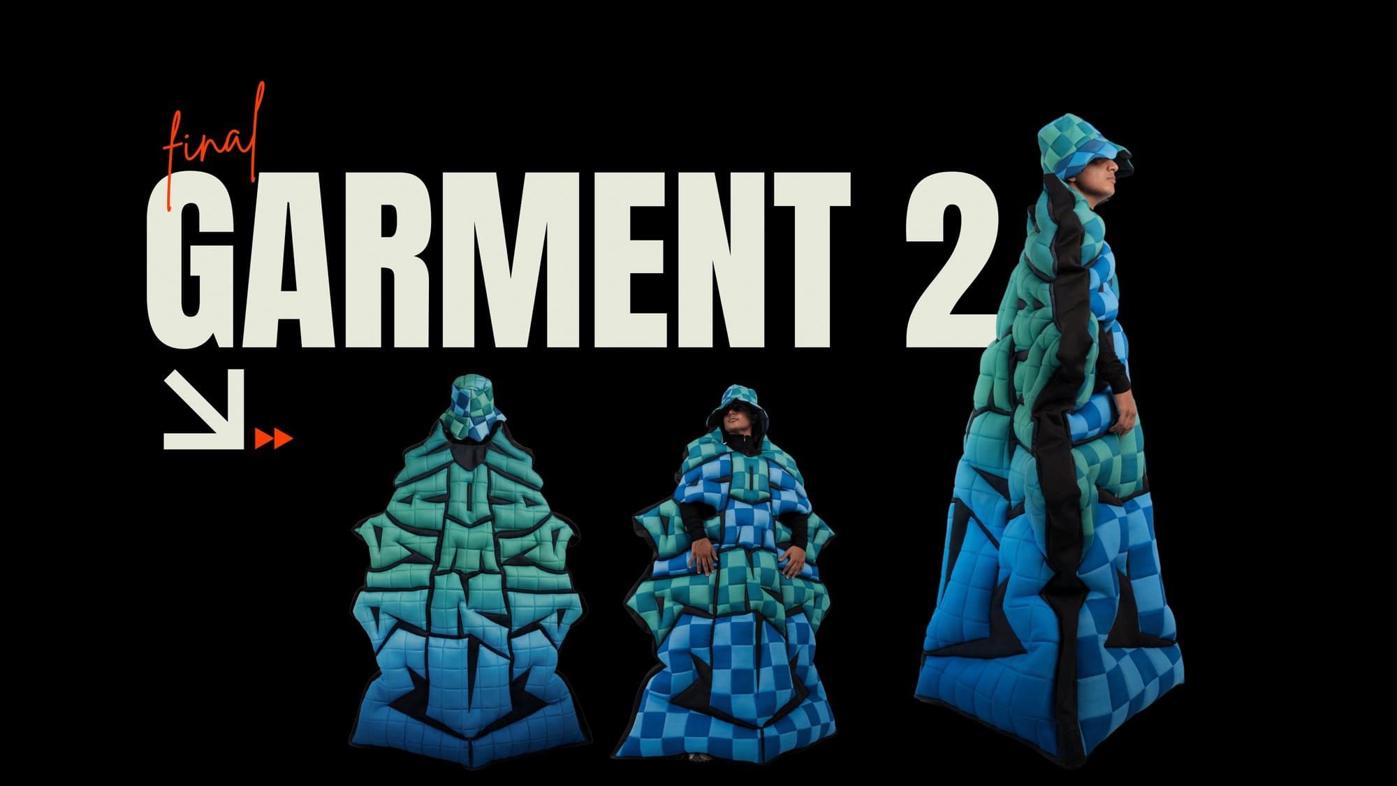 Final garment 02 — The Tower, photographed from several angles.